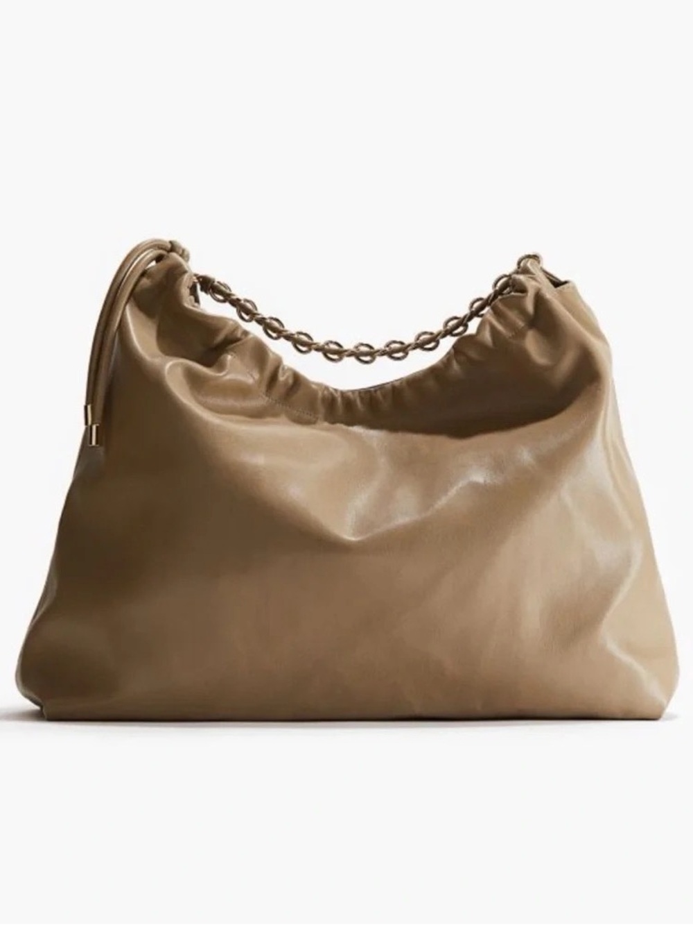 H&M Taupe Gathered Shoulder Bag with Chain Handle